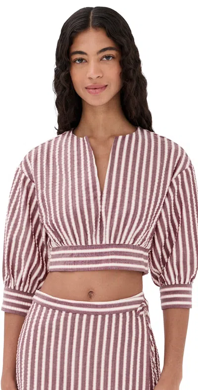 Simkhai Noralie Long Sleeve Cropped Shirt Oxblood Stripe In Multi