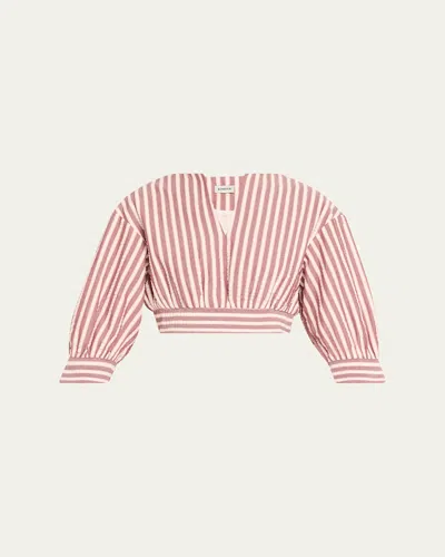 Simkhai Noralie Long Sleeve Cropped Shirt Oxblood Stripe In Multi