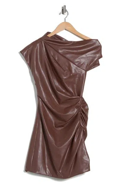 Simkhai Nordi Faux Leather Ruched Minidress In Brown