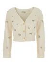 Simkhai Novah White Cropped Rhinestoned Cardigan With V Neck In Wool And Cashmere Woman In Multi