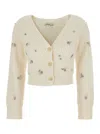 Simkhai Novah White Cropped Rhinestoned Cardigan With V Neck In Wool And Cashmere Woman In Multi