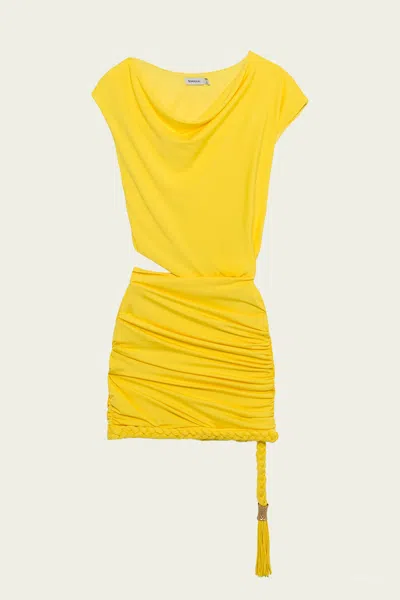 Simkhai Nyla Draped Jersey Mini Dress In Solar In Yellow