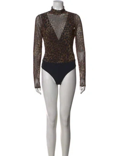Pre-owned Simkhai Nylon Animal Print Bodysuit In Brown