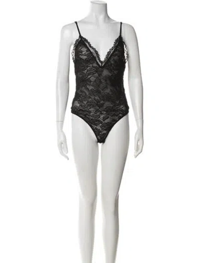 Pre-owned Simkhai Nylon Lace Pattern Bodysuit In Black