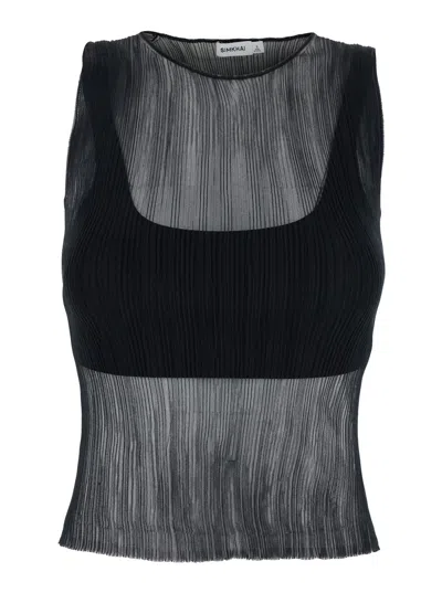 Simkhai Oakley Black Top With Layered Design And Semi-transparent Effect In Tech Fabric Woman