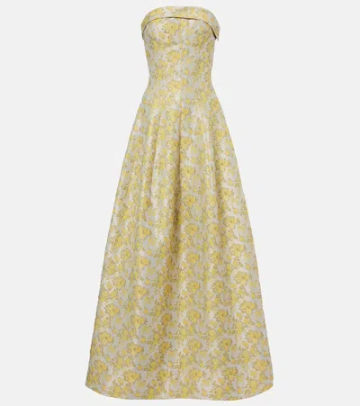 Simkhai Octavia Floral Jacquard Bustier Gown In Yellow