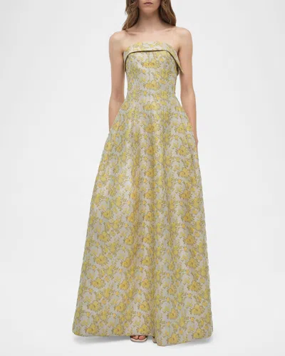 Simkhai Octavia Floral Jacquard Strapless Gown In Yellow