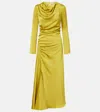 Simkhai Odessa Draped Gathered Satin Midi Dress In Green