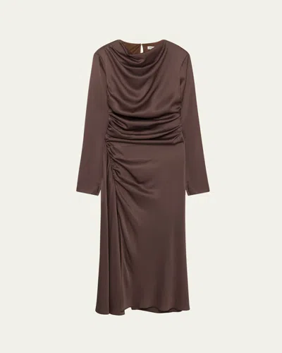 SIMKHAI ODESSA DRAPED LONG-SLEEVE MIDI DRESS