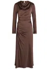 Simkhai Odessa Gathered Satin Midi Dress In Brown