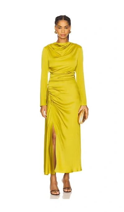 Simkhai Odessa Draped Gathered Satin Midi Dress In Green
