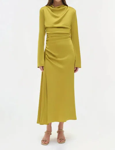 Simkhai Odessa Draped Gathered Satin Midi Dress In Green