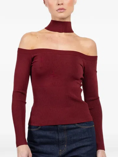 Simkhai Off-shoulder T-shirt In Burgundy