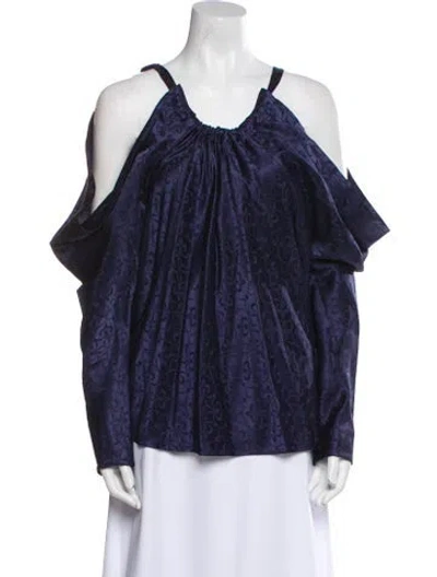 Pre-owned Simkhai Off-the-shoulder Long Sleeve Blouse In Blue