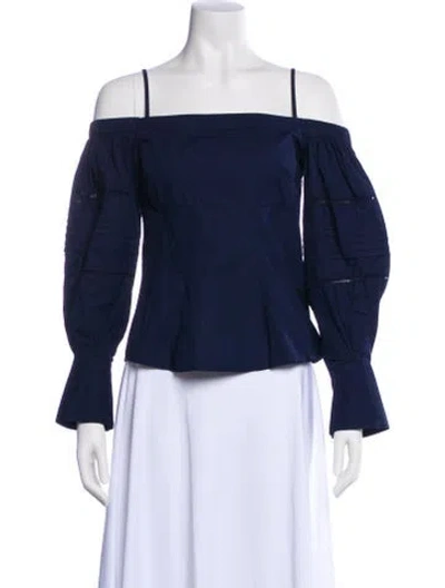 Pre-owned Simkhai Off-the-shoulder Long Sleeve Blouse In Blue