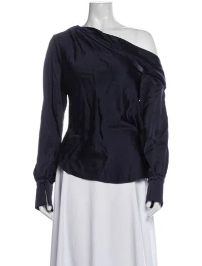 Pre-owned Simkhai Off-the-shoulder Long Sleeve Blouse In Blue