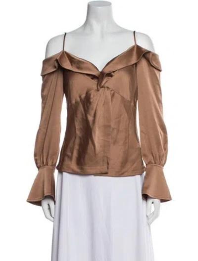 Pre-owned Simkhai Off-the-shoulder Long Sleeve Blouse In Brown