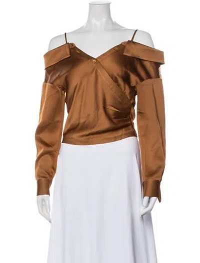 Pre-owned Simkhai Off-the-shoulder Long Sleeve Blouse In Brown