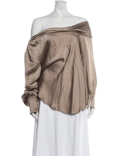 Pre-owned Simkhai Off-the-shoulder Long Sleeve Blouse In Brown