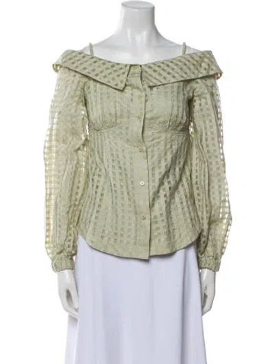 Pre-owned Simkhai Off-the-shoulder Long Sleeve Blouse In Green