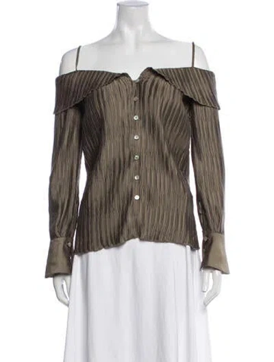 Pre-owned Simkhai Off-the-shoulder Long Sleeve Blouse In Green