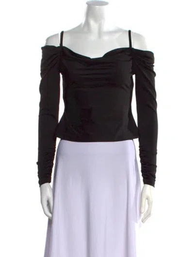Pre-owned Simkhai Off-the-shoulder Long Sleeve Crop Top In Black