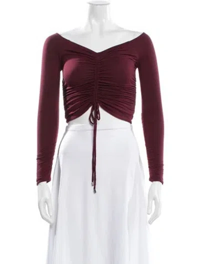 Pre-owned Simkhai Off-the-shoulder Long Sleeve Crop Top In Burgundy