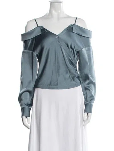 Pre-owned Simkhai Off-the-shoulder Long Sleeve Top W/ Tags In Blue