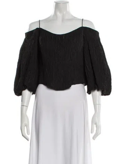 Pre-owned Simkhai Off-the-shoulder Short Sleeve Crop Top In Black