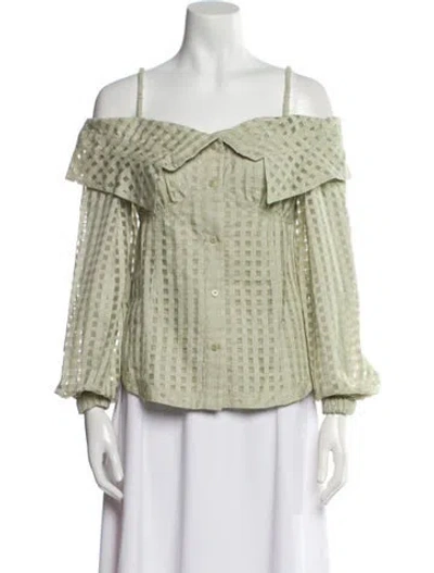 Pre-owned Simkhai Off-the-shoulder Three-quarter Sleeve Blouse In Green