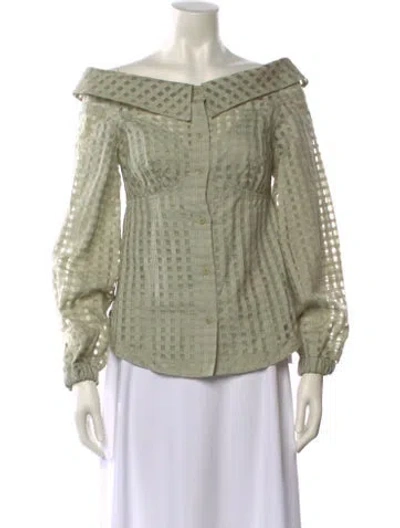 Pre-owned Simkhai Off-the-shoulder Three-quarter Sleeve Blouse In Green