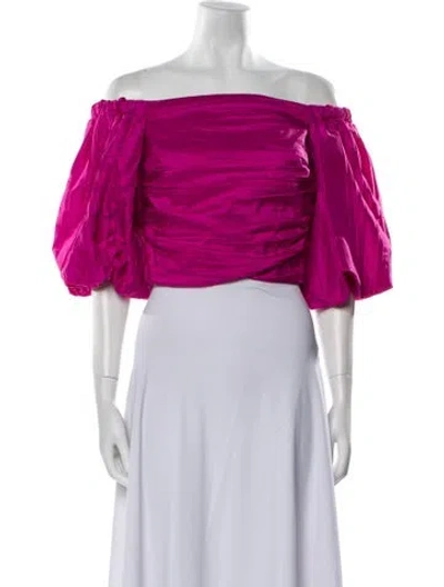 Pre-owned Simkhai Off-the-shoulder Three-quarter Sleeve Crop Top In Purple