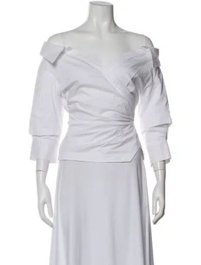 Pre-owned Simkhai Off-the-shoulder Three-quarter Sleeve Top In White
