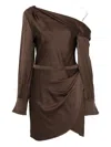 Simkhai Cameron Draped One-shoulder Minidress In Brown