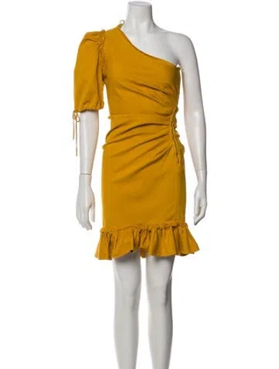 Pre-owned Simkhai One-shoulder Knee-length Dress In Yellow