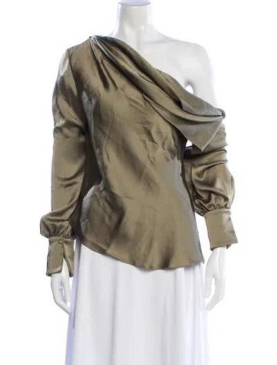 Pre-owned Simkhai One-shoulder Long Sleeve Blouse In Green