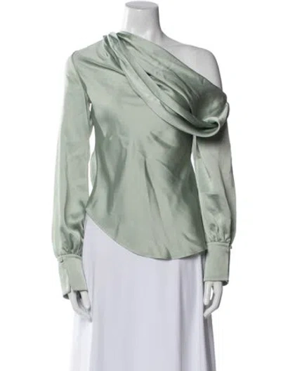 Pre-owned Simkhai One-shoulder Long Sleeve Blouse In Green