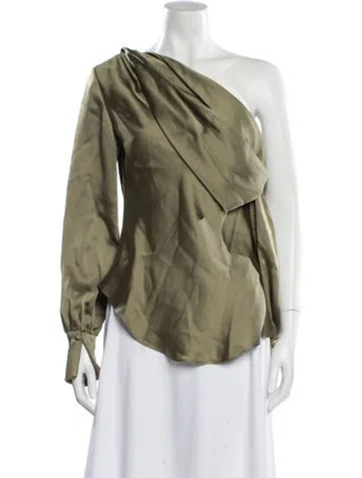 Pre-owned Simkhai One-shoulder Long Sleeve Blouse In Green