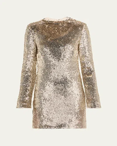 Simkhai Opal Sequined Long-sleeve Mini Dress In Gold