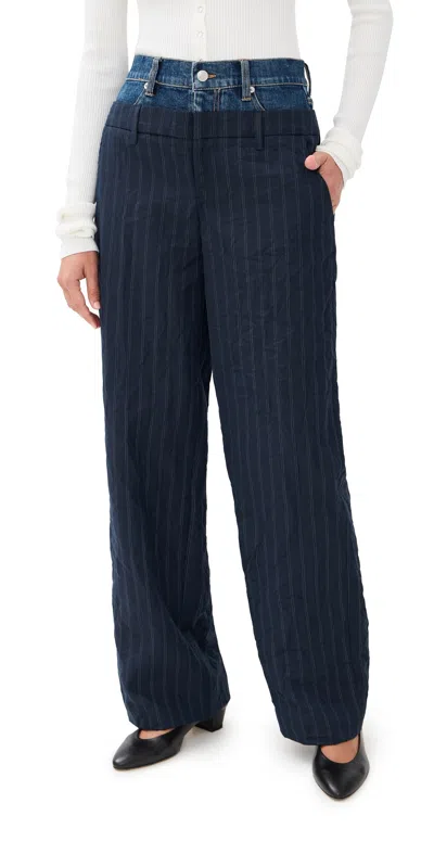 SIMKHAI OPHELIA DOUBLE WAISTBAND COMBO PANTS MIDNIGHT STRIPE