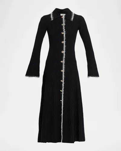 Simkhai Orelia Ribbed Long-sleeve Midi Dress In Black