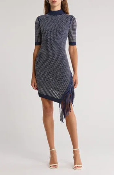 Simkhai Orla Faux Leather Fringed Sweater Minidress In Blue