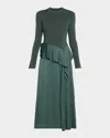 Simkhai Ornella Draped Mixed Media Midi Dress In Green