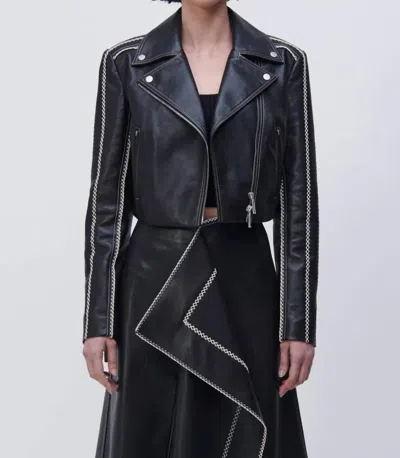 Simkhai Oslo Cropped Embroidered Biker Jacket In Black