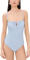 Simkhai Ottilie Bandeau One-piece Swimsuit In Blue Hydrangea Gingham