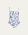 Simkhai Womens Blueberry Multi Ottilie Strapless Swimsuit In Blue