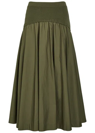 Simkhai Ovie Cotton-poplin Midi Skirt In Green
