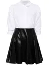 Simkhai Padma Poplin & Faux Leather Combo Mini Shirtdress In 黑色
