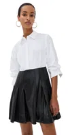 Simkhai Padma Poplin & Faux Leather Combo Mini Shirtdress In Black Multi