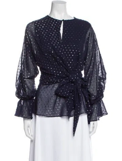 Pre-owned Simkhai Patterned Crew Neck Blouse In Blue